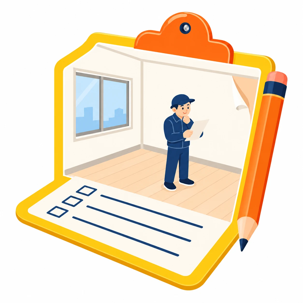 部屋と見積書を一体にした明細見積もりのイラスト